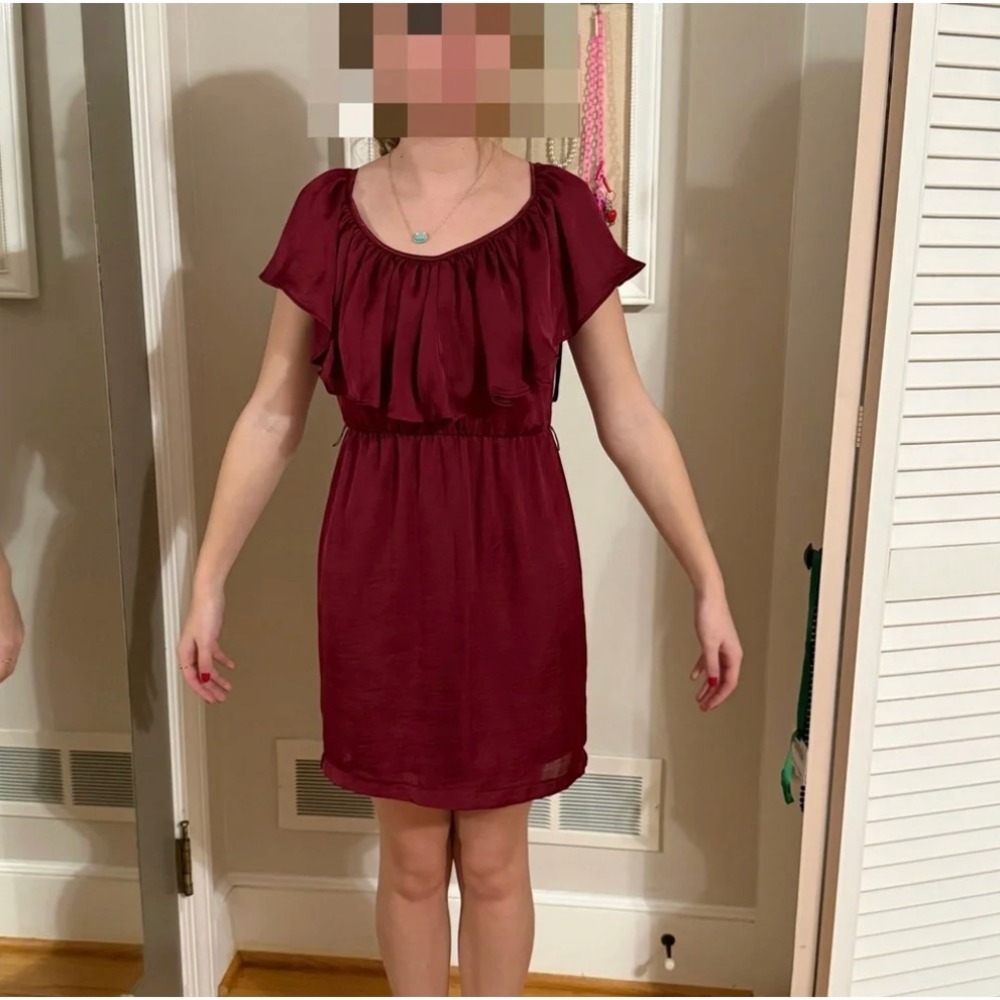 B Darlin Burgundy Ruffle Mini Dress Red Party Cocktail Size 3/4 3513251